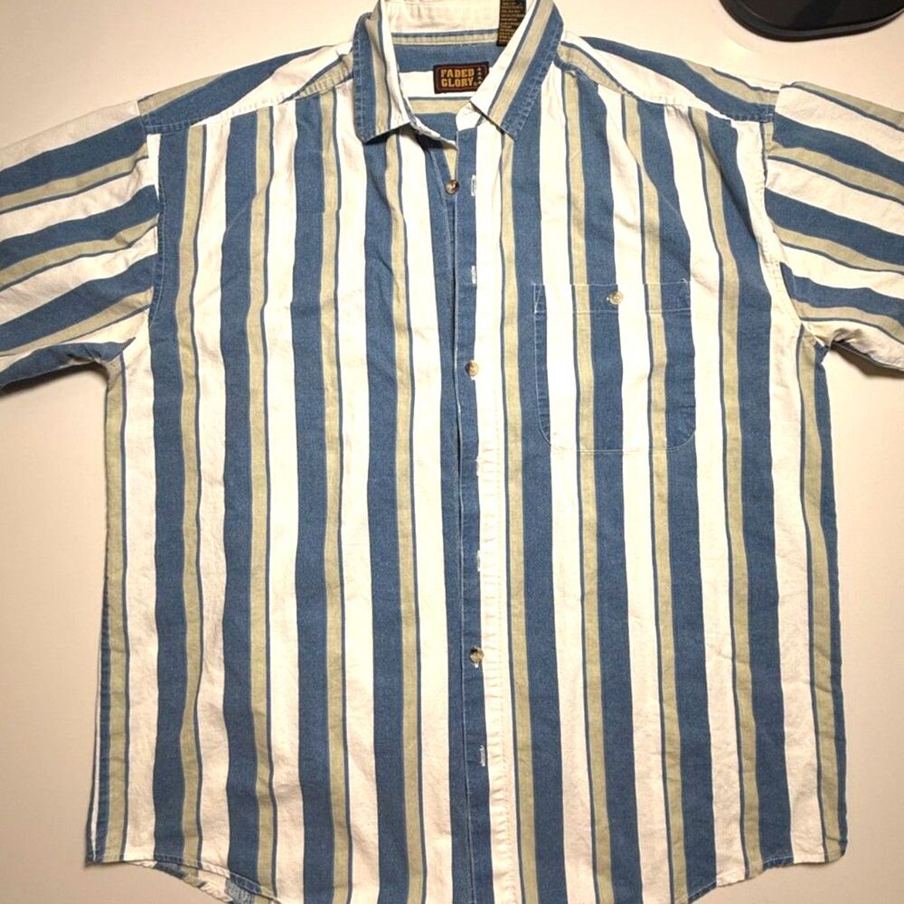 Vintage 90s Faded Glory Striped Button Up Shirt Mens XLT